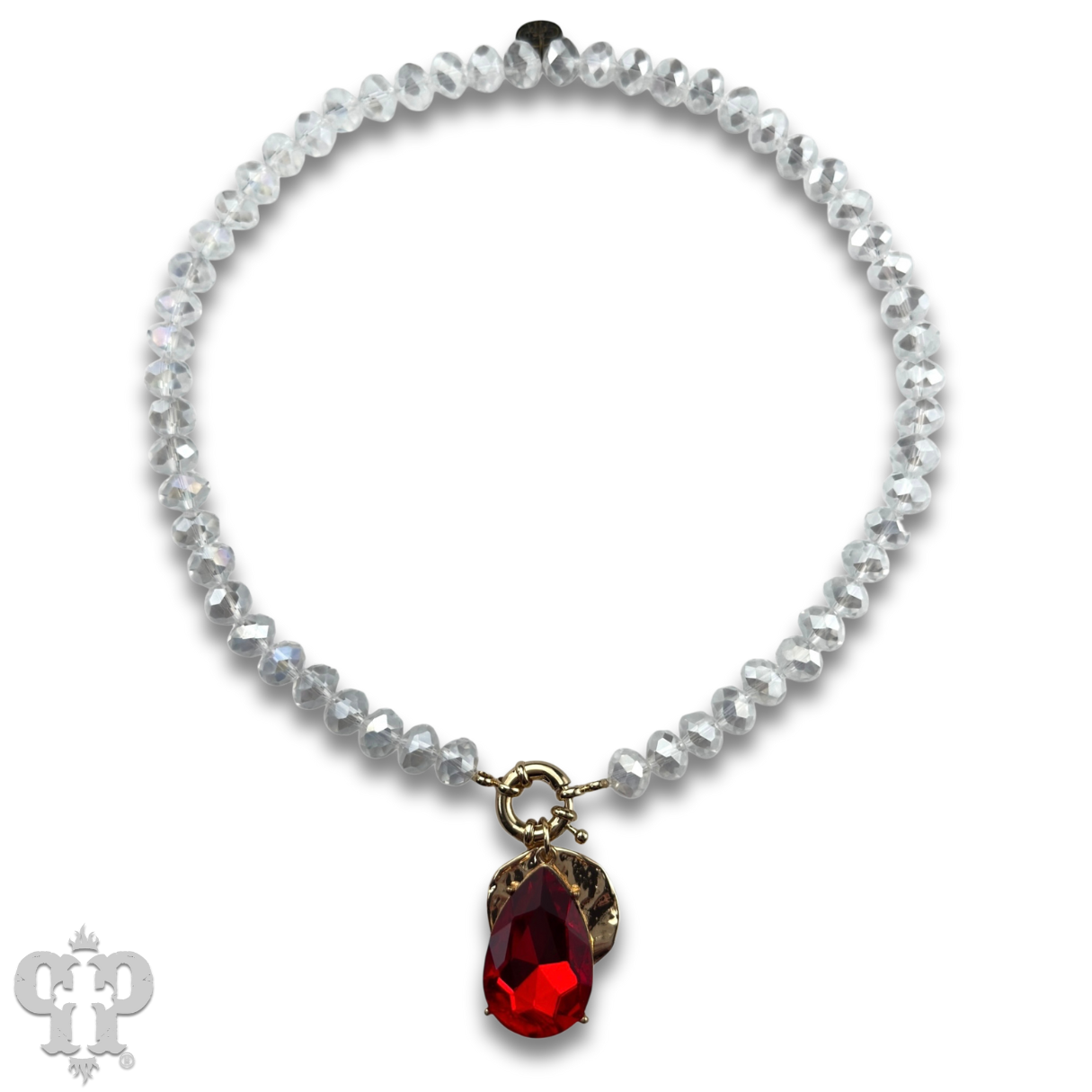 "Ripples of YELLOWSTONE" Jewelry: Large rhinestone teardrop necklace