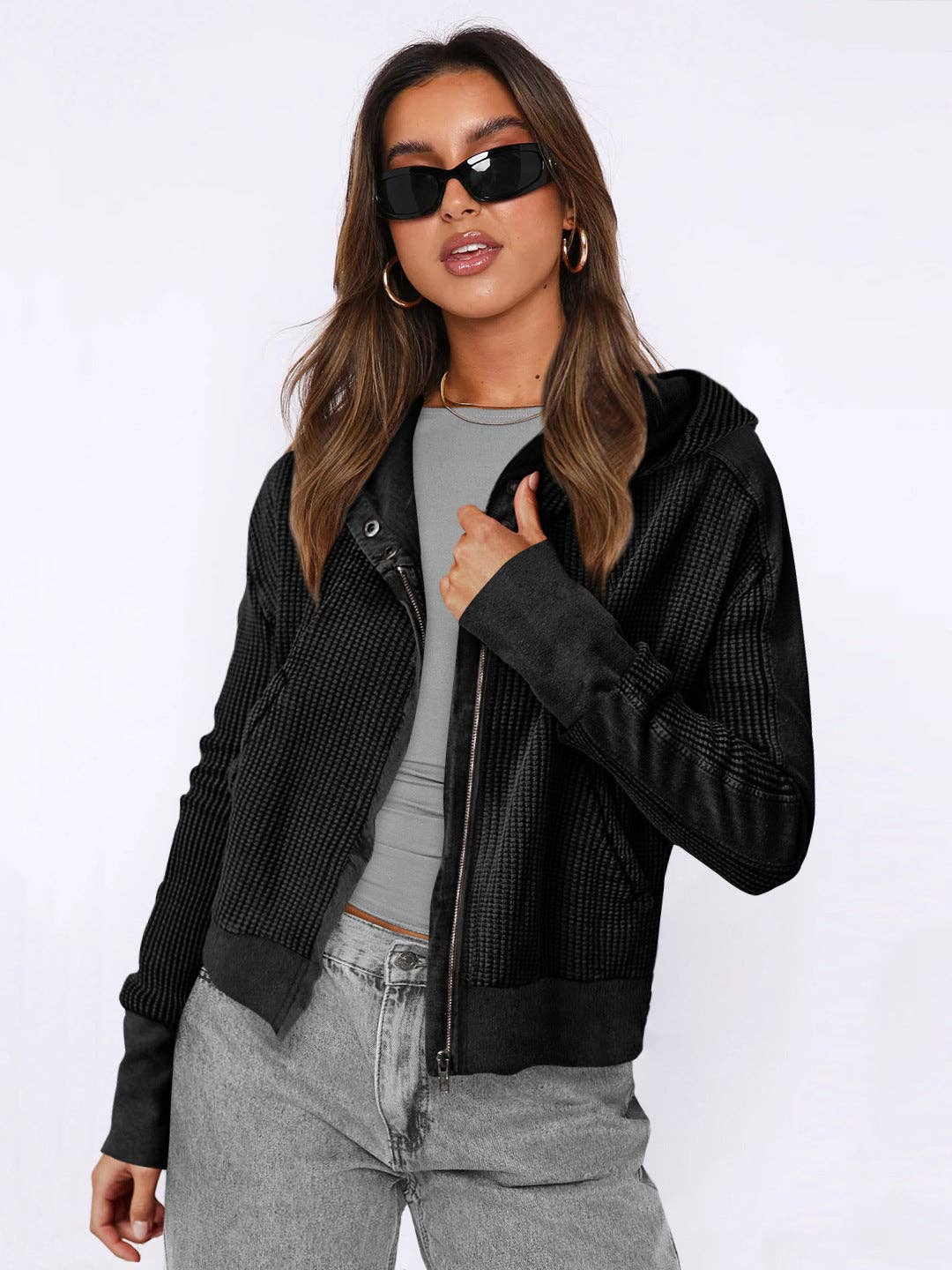 Montana BOHO: Hooded Zipper Sweater, Spliced Lazy Style Knitted Jacket