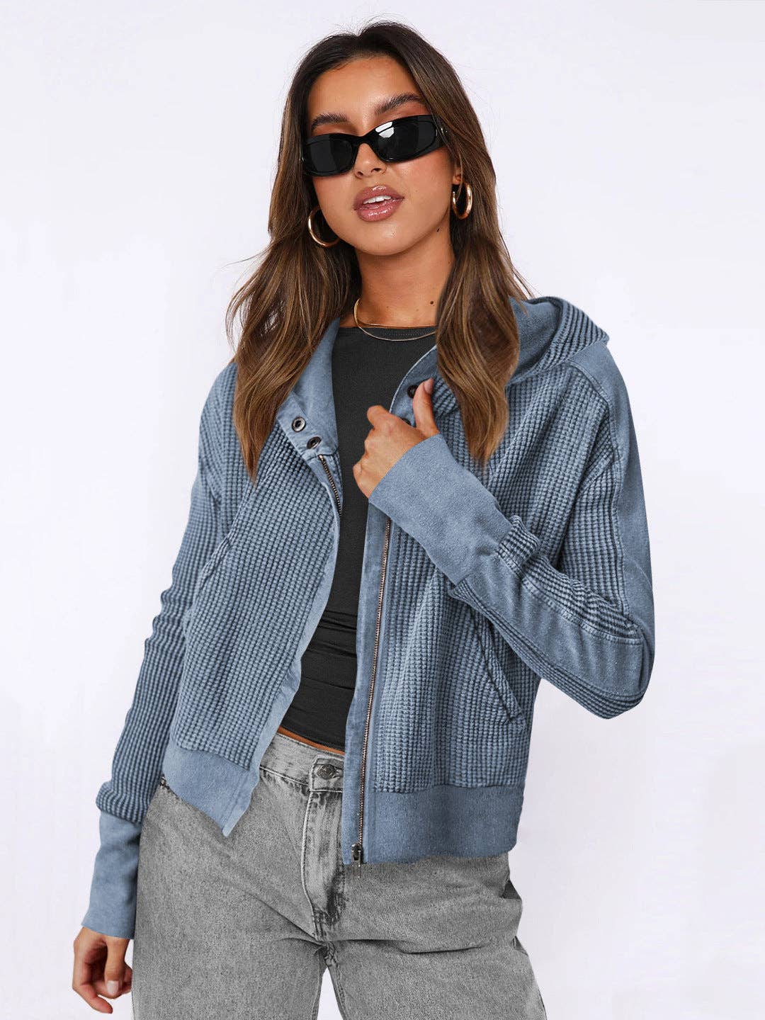 Montana BOHO: Hooded Zipper Sweater, Spliced Lazy Style Knitted Jacket