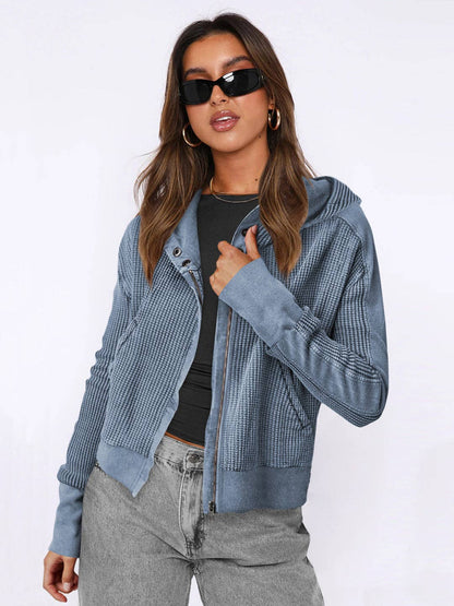 Montana BOHO: Hooded Zipper Sweater, Spliced Lazy Style Knitted Jacket