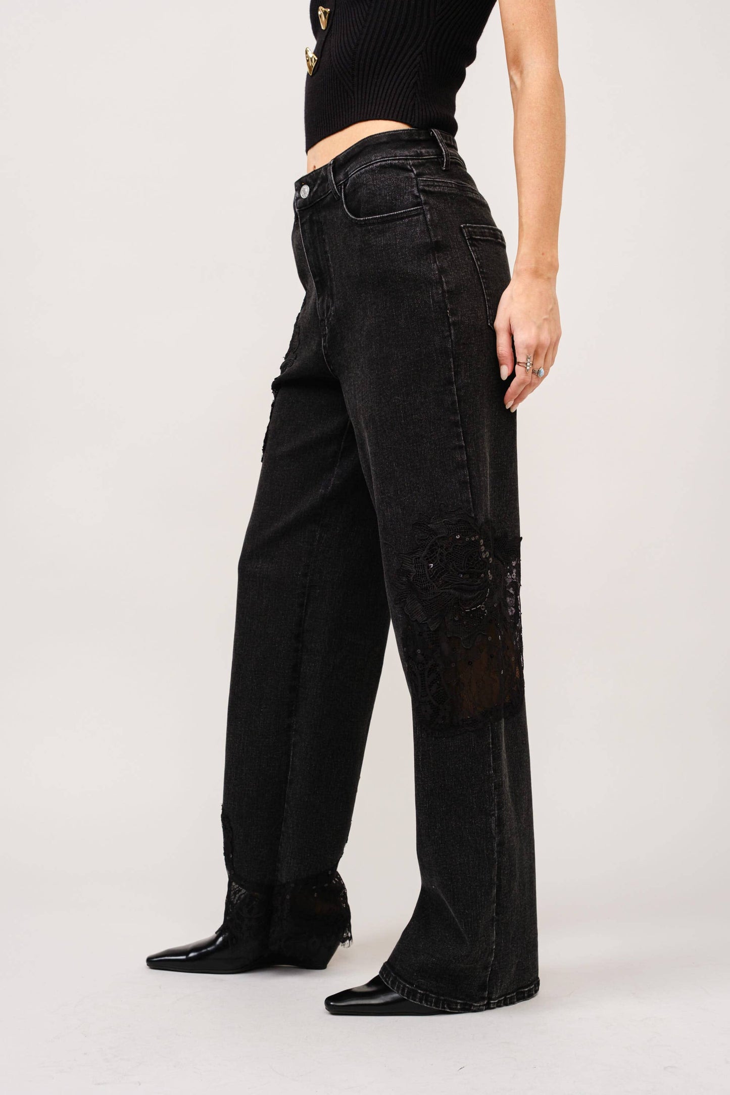 Lace Patchwork Straight Leg Jeans: Be A Show-Stopper—Simply IRRESISTIBLE