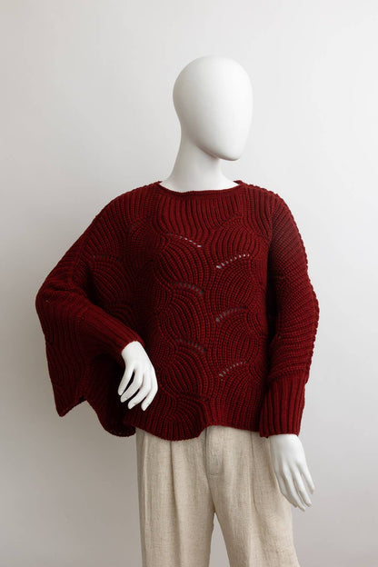 Ribbed Knit Pattern Poncho w/ Sleeves (Olive)