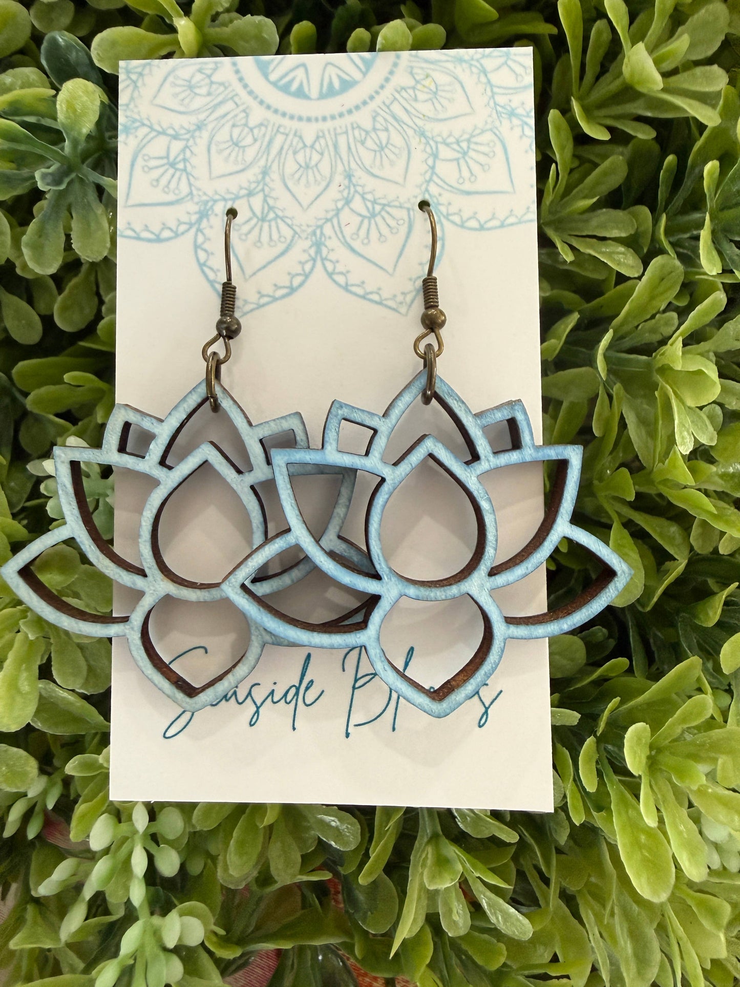 Boho Hand painted Lotus (maple wood earrings): Montana Boho Western Spirit Jewelry: