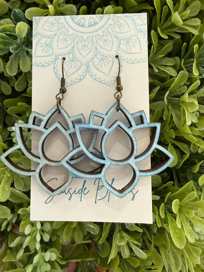 Boho Hand painted Lotus (maple wood earrings): Montana Boho Western Spirit Jewelry: