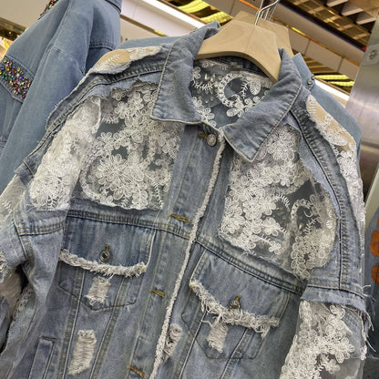 Sheer Floral Lightweight Embroidered Lace Denim Jacket— Montana Boho Western Spirit Fashion:
