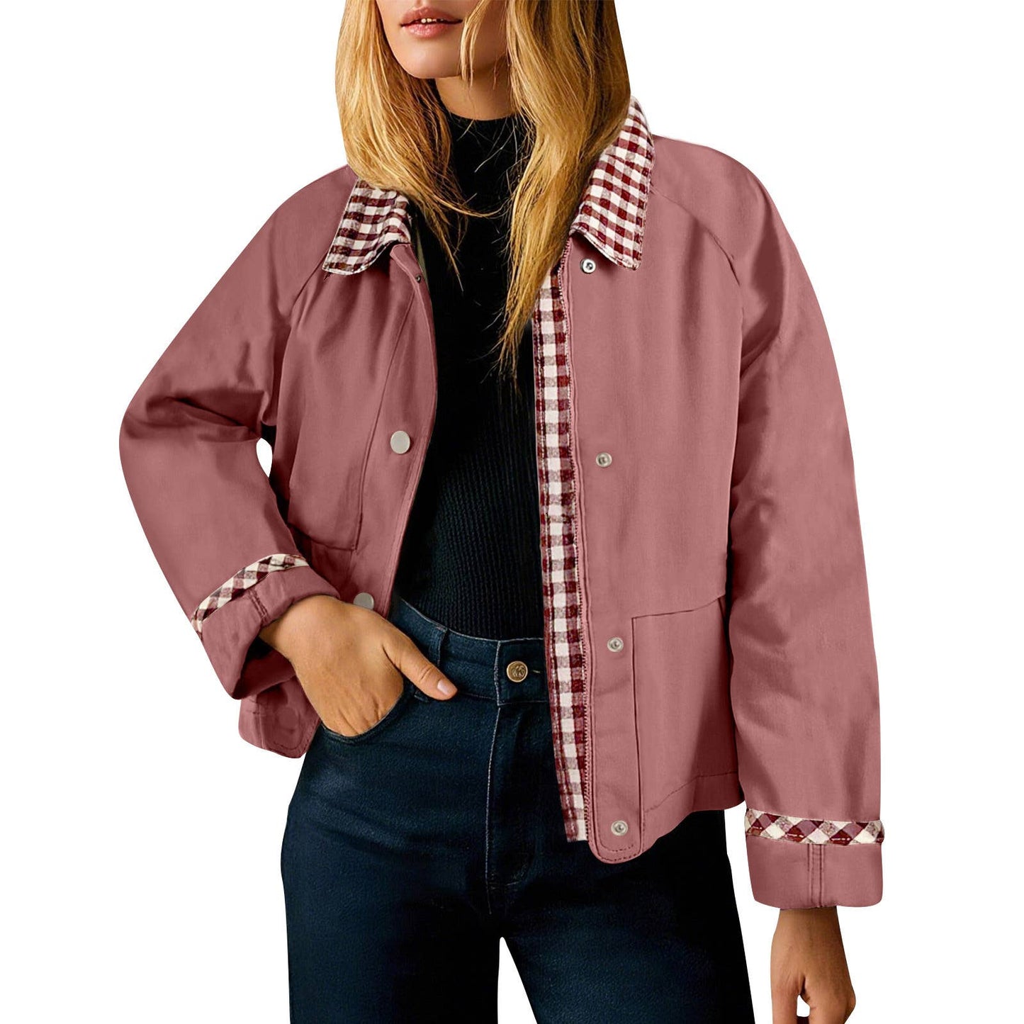 Vintage Patchwork Gingham Collar Trim Casual Jacket (A Forever Piece) Ligth Weight