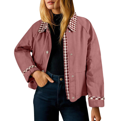 Vintage Patchwork Gingham Collar Trim Casual Jacket (A Forever Piece) Ligth Weight