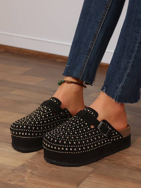 FREE SPIRIT DREAMER Series: Rivet Buckle Closed Toe Platform Slippers