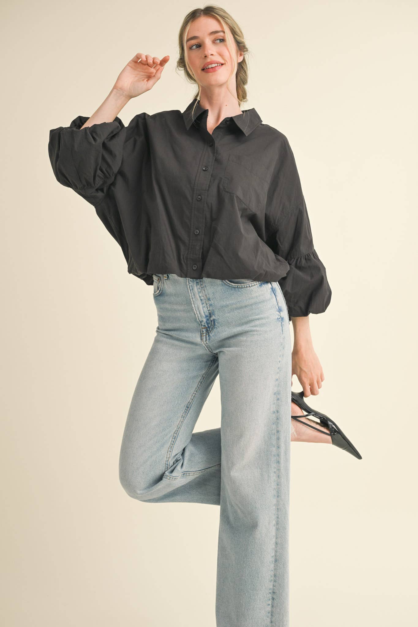 BUTTON DOWN BUBBLE SLEEVE TOP: FREE SPIRIT DREAMER Series: Boho &amp; Free-People loving styles.