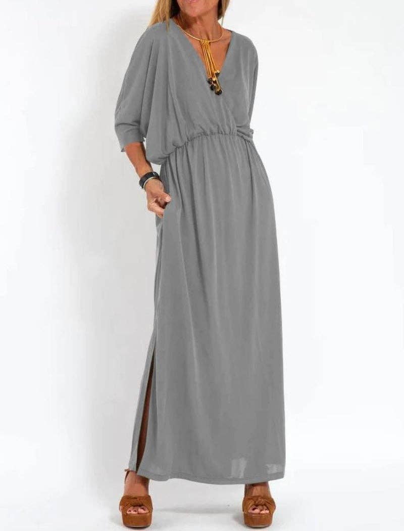 V-Neck Batwing Sleeve Maxi Dress with Pockets: Be A Show-Stopper—Simply IRRESISTIBLE