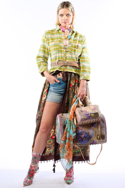 Boho Fashion:  Be the showstopper: Beatrice Maxi Shirt-Olive; Floral Shirt Duster