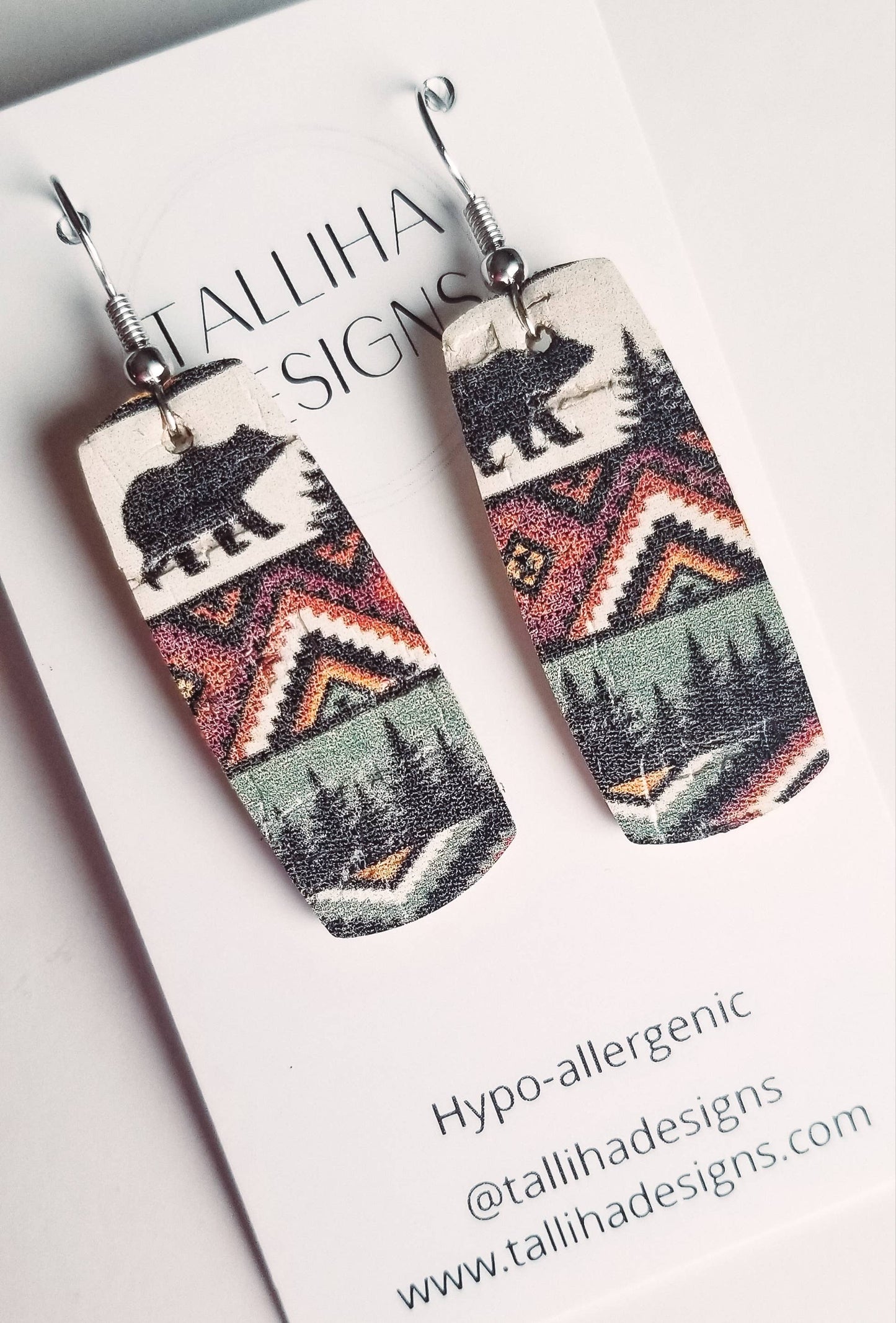 Tribal Genuine Leather Backed Cork Bar Lightweight Earrings—Montana Boho Western Spirit Jewelry