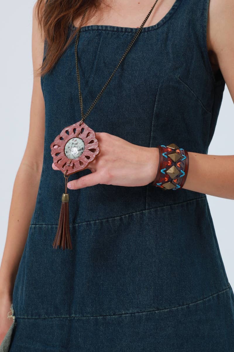 Leather & Mineral Pendant— Montana Boho Western Spirit Jewelry:
