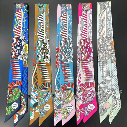 MULTI PATTERN SKINNY SCARF, Pink Twilly