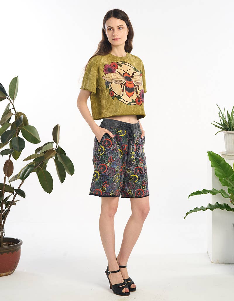 Blumble Bee Olive Crop, Short-Sleeve Top