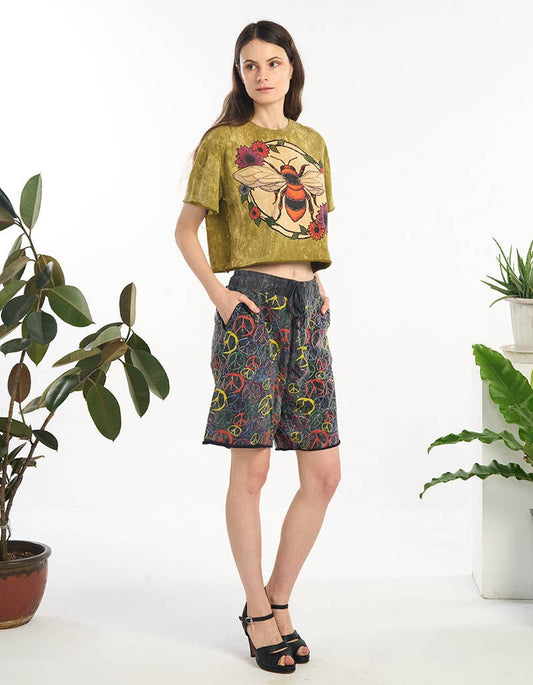 Blumble Bee Olive Crop, Short-Sleeve Top