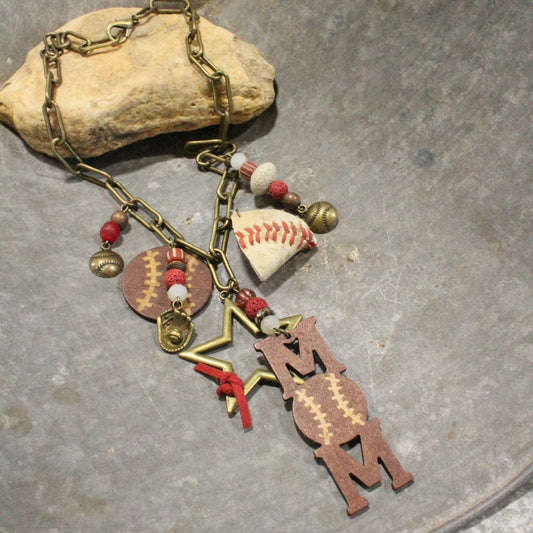 Home Run Hitter Charmed Necklace (Baseball): FREE SPIRIT DREAMER Series: Boho & Free-People loving styles.