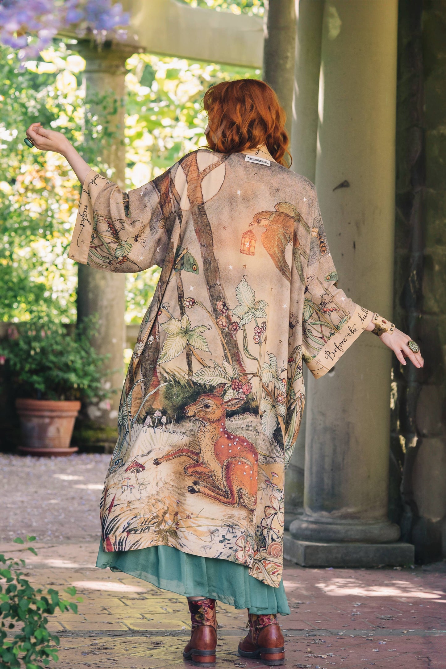 Duster: Lovelight Opera Duster Kimono Robe w/woodland deer & swallow