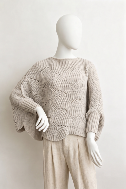 Ribbed Knit Pattern Poncho w/ Sleeves (Olive)