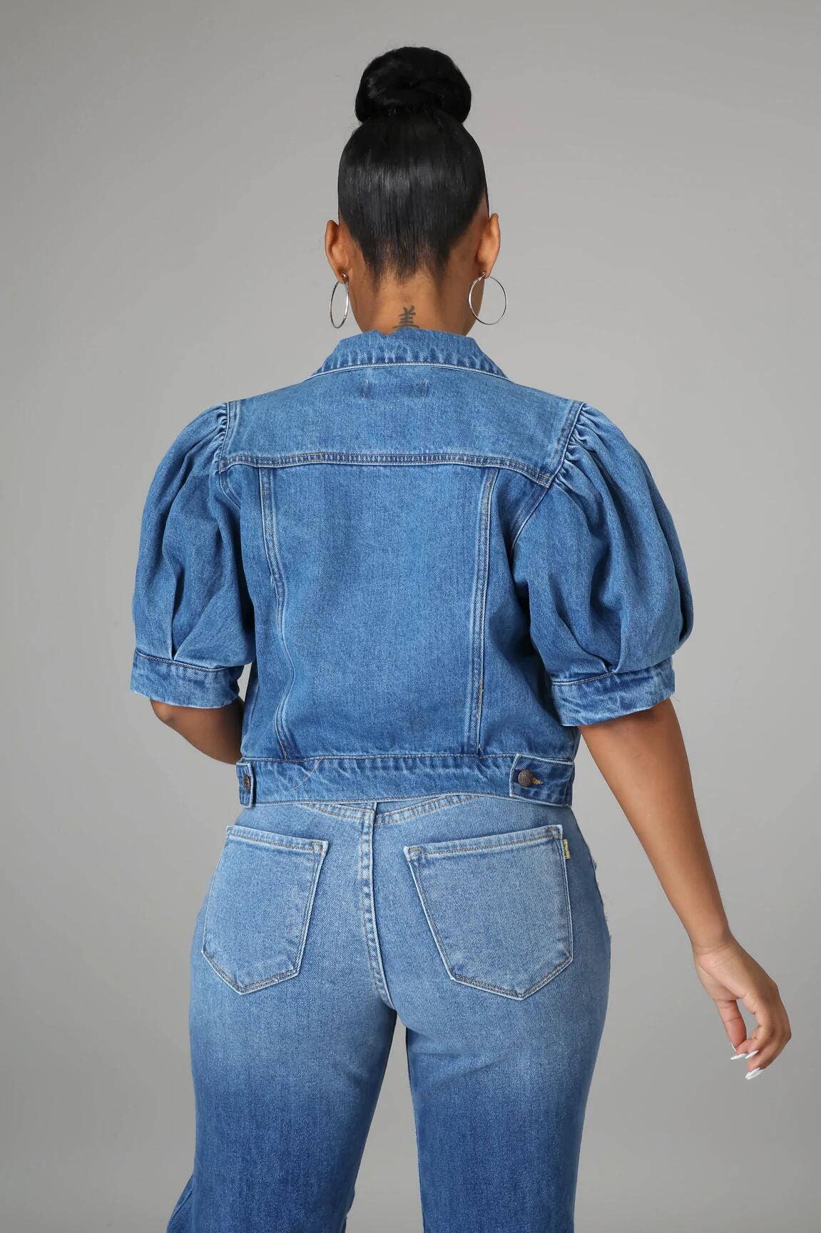 Be A Show-Stopper: Casual Sweet Short Puff Sleeve Crop Denim Jacket