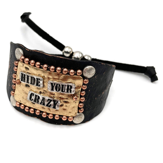 Montana Boho/Western Spirit Jewerly: Hide Your Crazy Silver Gold Patina Western Bracelet Cuff