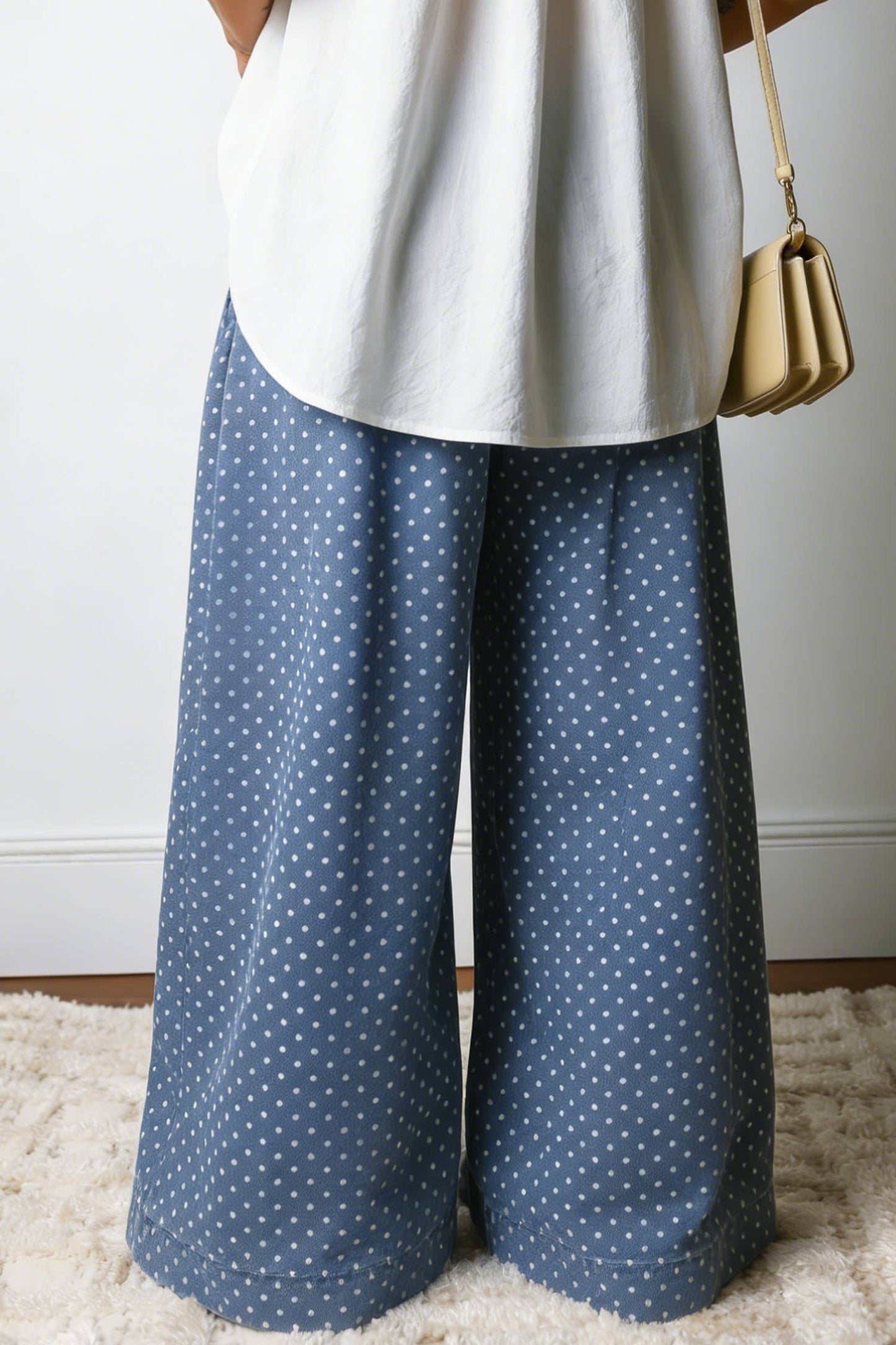 FREE SPIRIT DREAMER Series: Stripe Button Pleated Drawstring Waist Casual Wide Leg Jeans