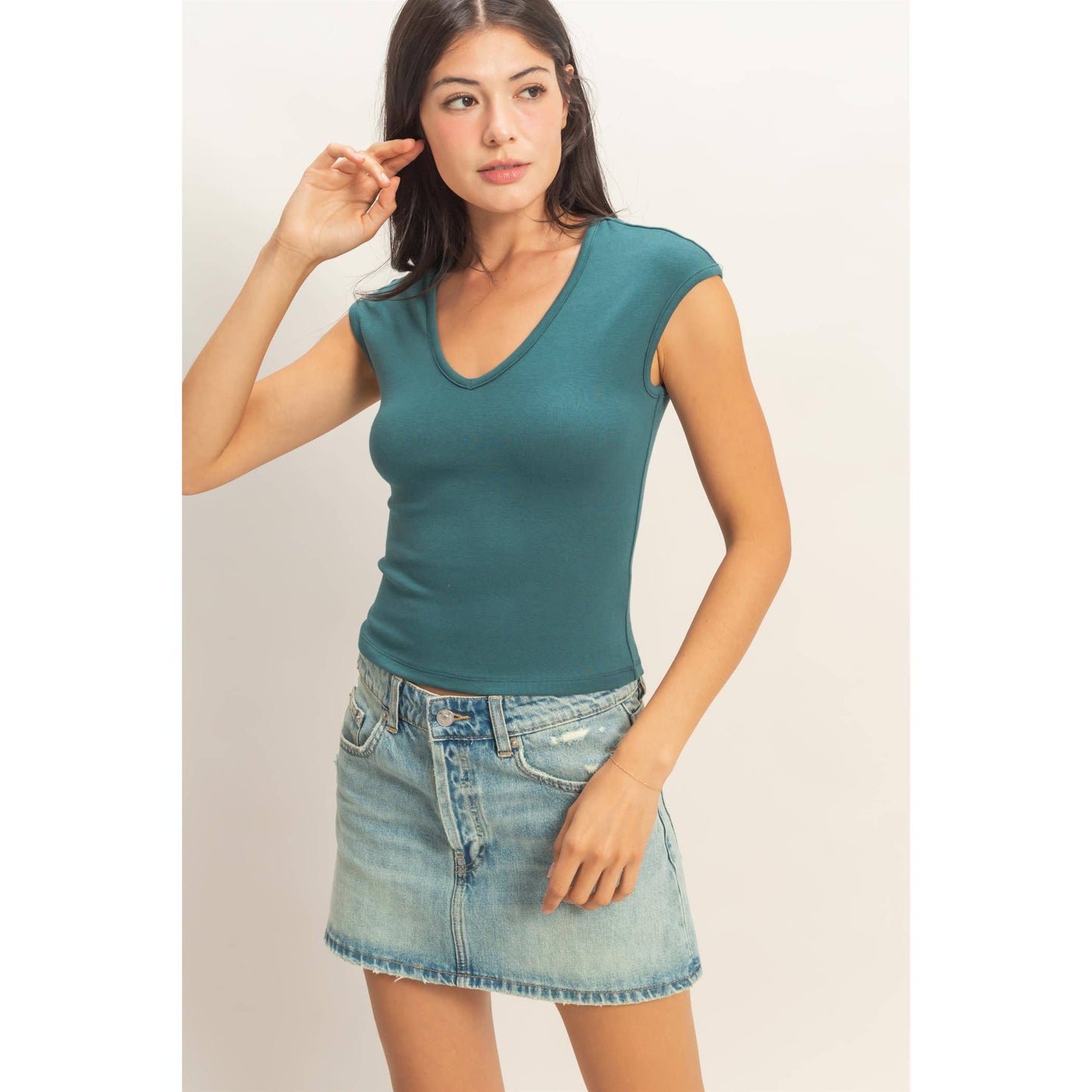 V-Neck Cap Sleeve Top