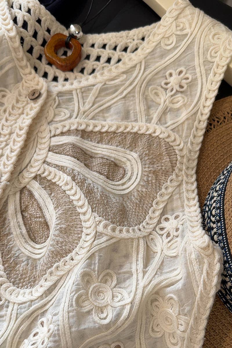 Montana Boho/Western Essentials: Buttoned Lace Top with Crochet Details