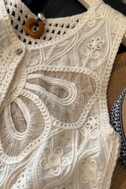 Montana Boho/Western Essentials: Buttoned Lace Top with Crochet Details
