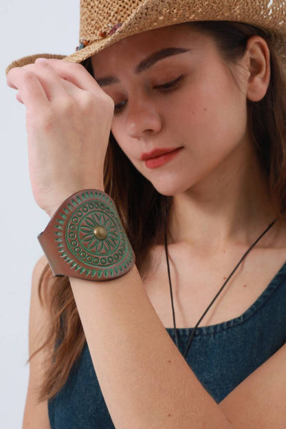 Embossed Leather Cuff – Textured Western Bracelet—Rocky Mountain Spirit Jewelry:
