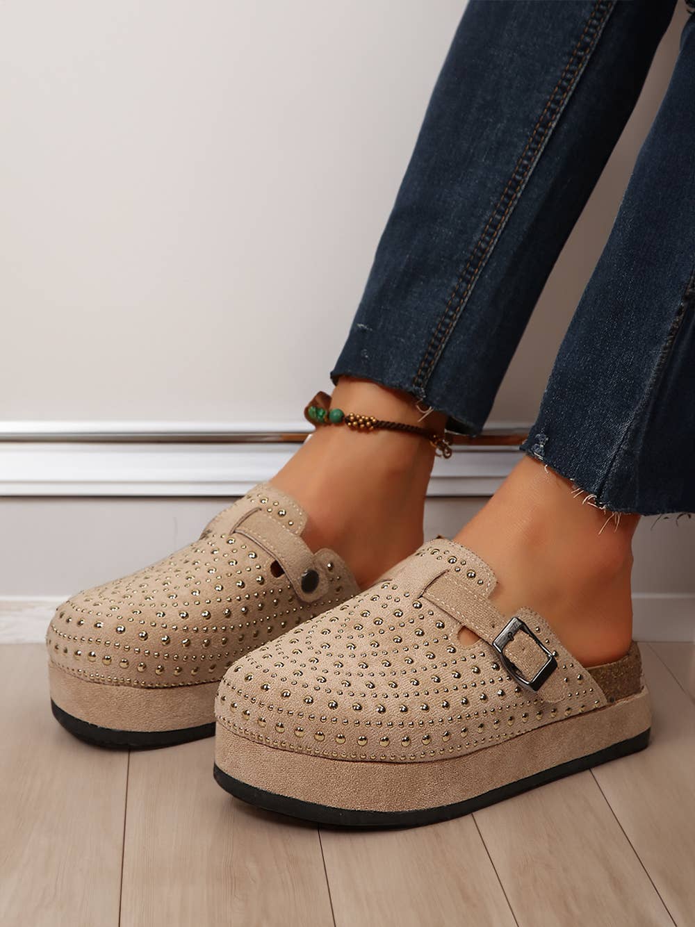 FREE SPIRIT DREAMER Series: Rivet Buckle Closed Toe Platform Slippers