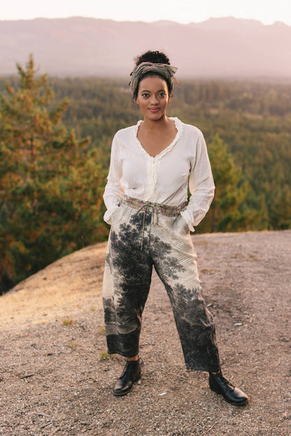 "Still I Rise"  Linen Cropped Artist Pant w/ Sunrise, Woman— FREE SPIRIT DREAMER Series: Boho & Free-People loving styles.