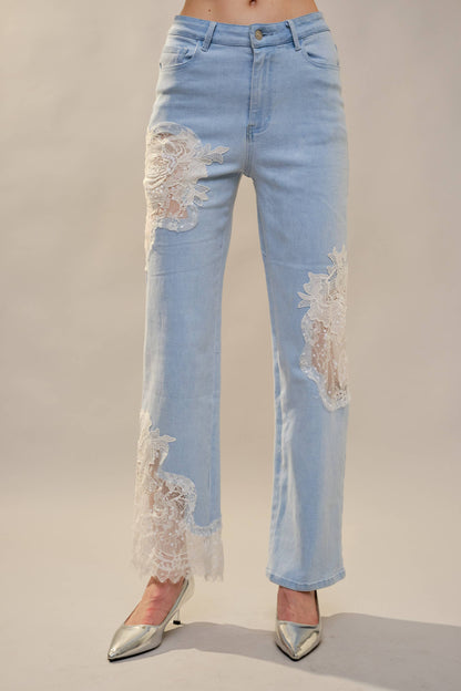 Lace Patchwork Straight Leg Jeans: Be A Show-Stopper—Simply IRRESISTIBLE