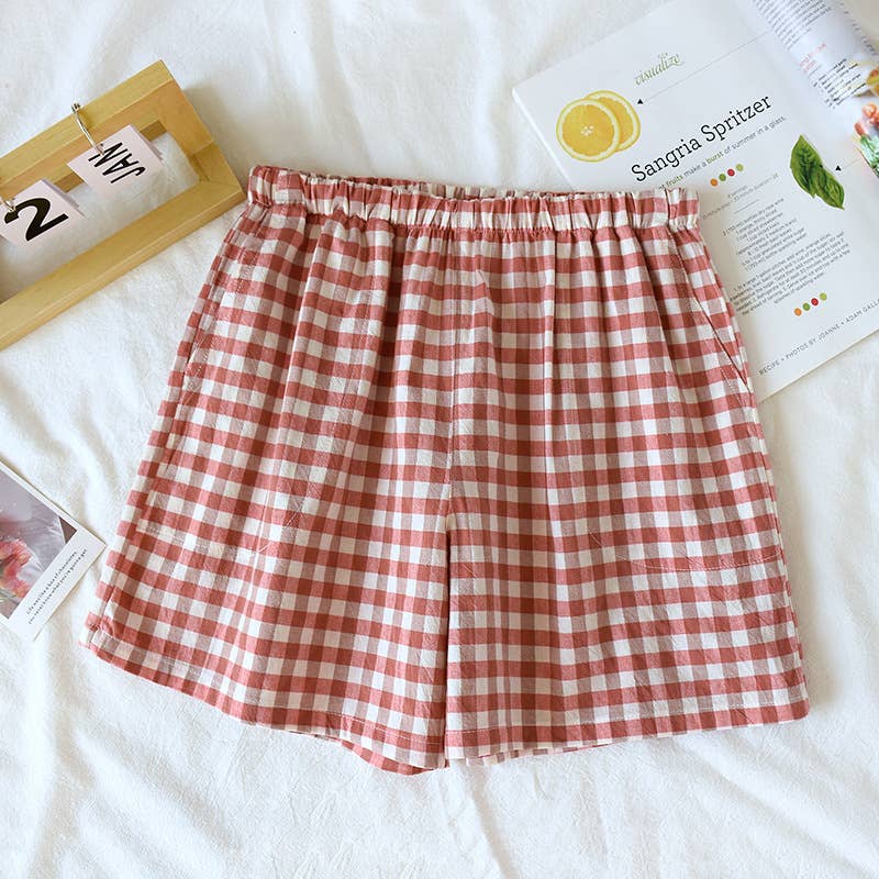 Soft cozy easy Gingham short cotton daily lounge short