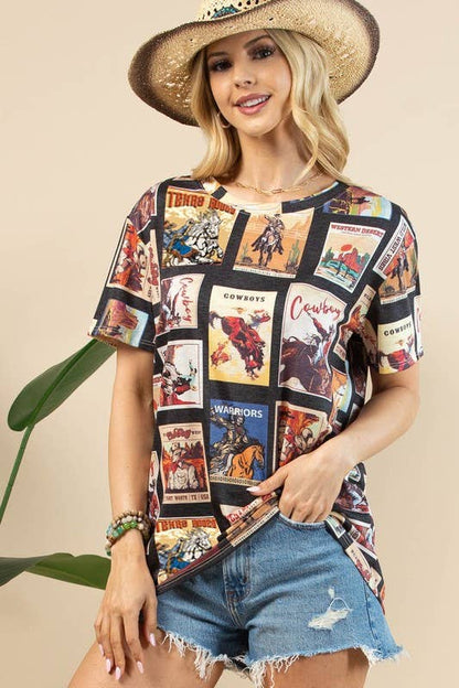 Montana Boho/Western Spirit Fashion: RIO VINTAGE WESTERN PRINT SHORT SLEEVE T-SHIRT
