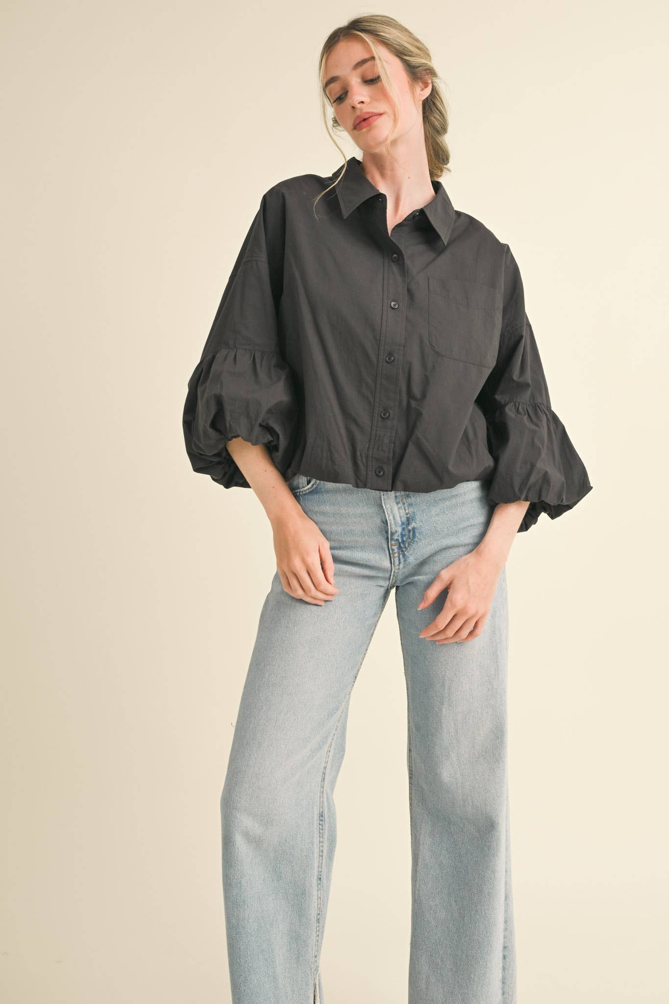 BUTTON DOWN BUBBLE SLEEVE TOP: FREE SPIRIT DREAMER Series: Boho &amp; Free-People loving styles.