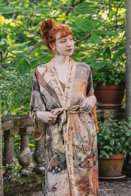 Duster: Lovelight Opera Duster Kimono Robe w/woodland deer & swallow