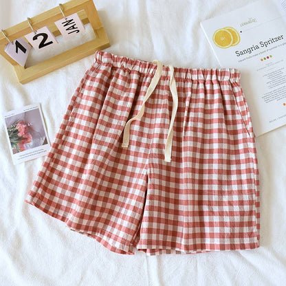 Soft cozy easy Gingham short cotton daily lounge short