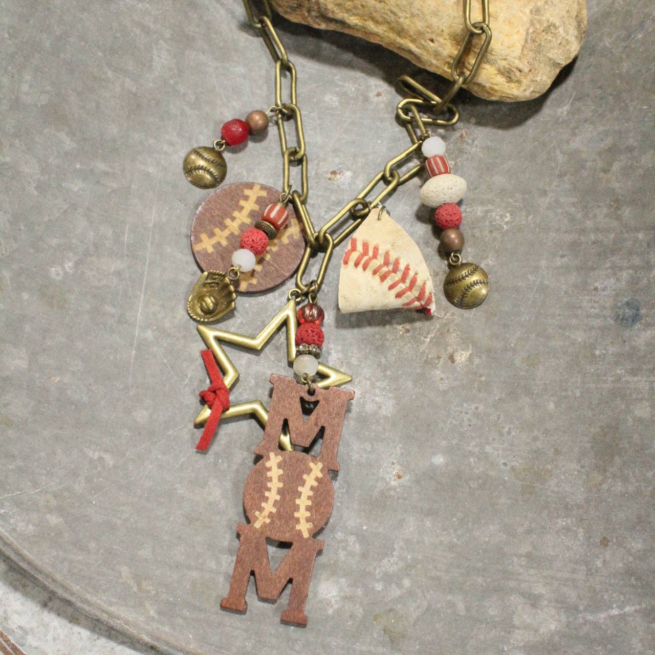Home Run Hitter Charmed Necklace (Baseball): FREE SPIRIT DREAMER Series: Boho & Free-People loving styles.