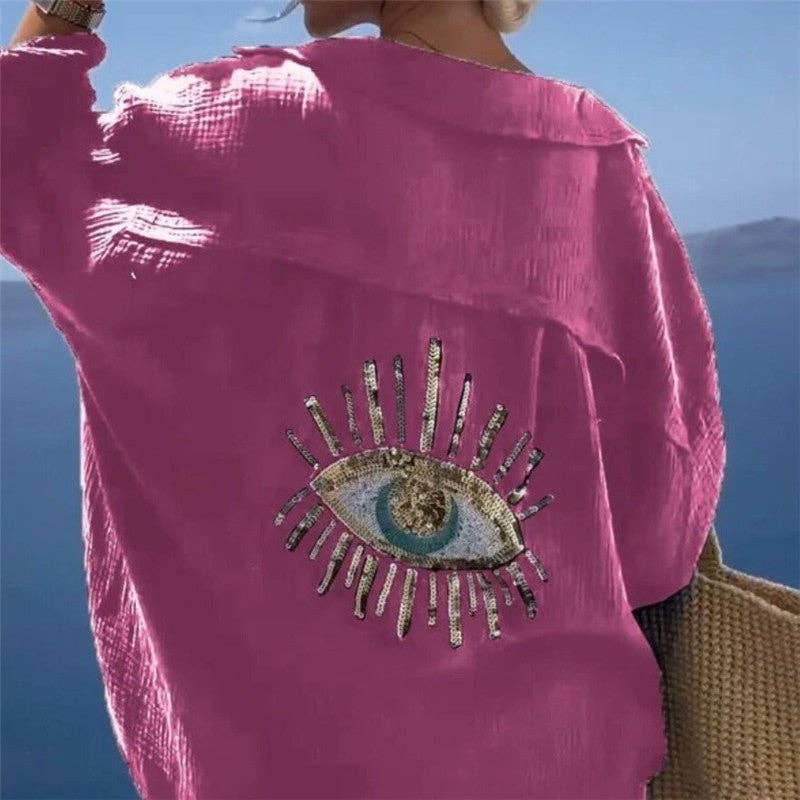 FREE SPIRIT DREAMER Series: Long Sleeve Shirt Embroidered Sequin Eye