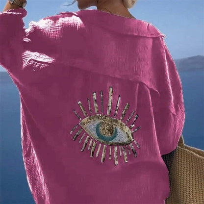 FREE SPIRIT DREAMER Series: Long Sleeve Shirt Embroidered Sequin Eye