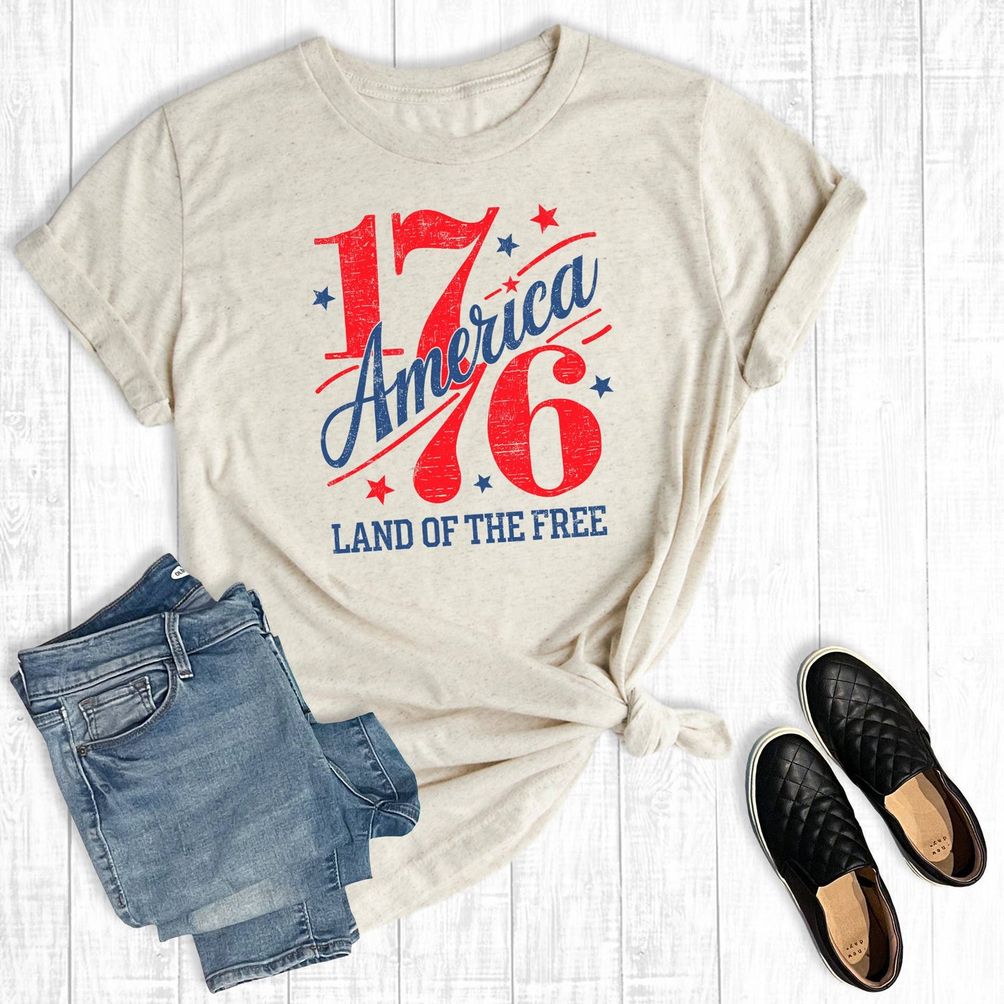 Retro 4th of July 1776 Land of the Free Graphic Tee: Montana Boho Western Spirit Fashion