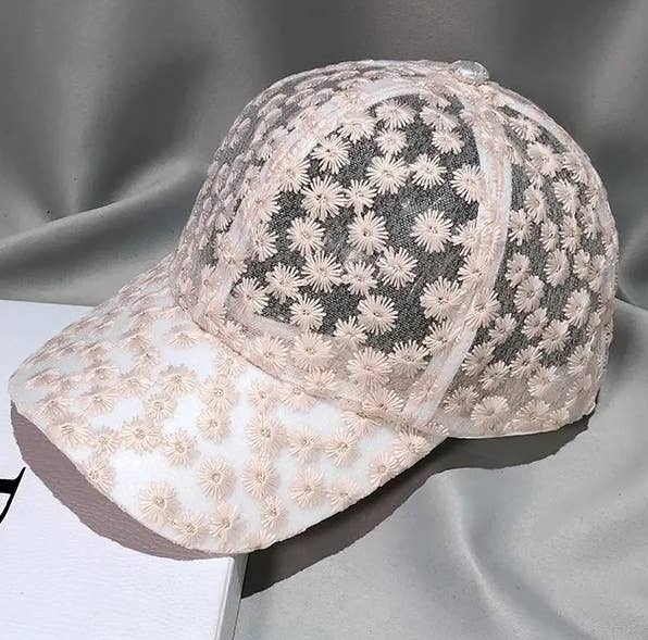 Boho Lace Mesh Cap Daisy Floral Baseball Cap