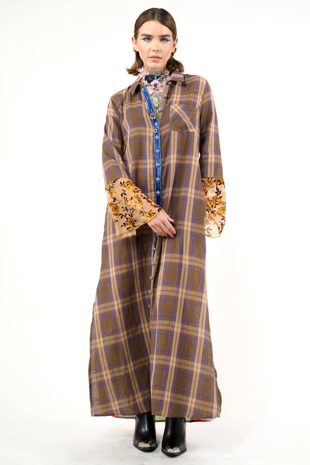 BoHo Fashion: Anna Button Up Shirt Dress | Plaid Maxi | Peacock Print