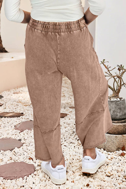 Floral Patch Mineral Washed Terry Knit Cropped Pants (Pink)