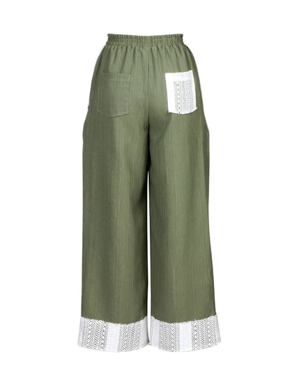 BOHO Vintage Western Lace Patchwork Drawstring Pants (Green)