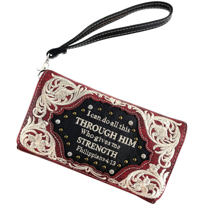 Montana Boho/Western Spirit Handbag: Bible Verse Philippians 4:13 Embroidery Crossbody Wallet