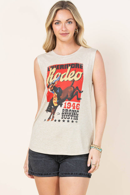 Montana Boho/Western Essentials:-ALBA WESTERN GRAPHIC SLEEVELESS KNIT TOP