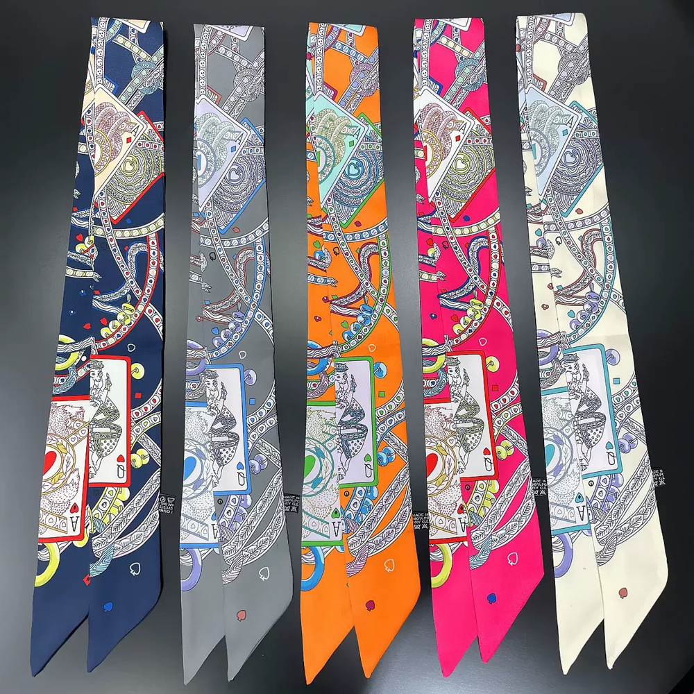 MULTI PATTERN SKINNY SCARF, Twillly Orange & Blue)