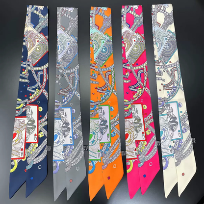 MULTI PATTERN SKINNY SCARF, Twillly Orange & Blue)